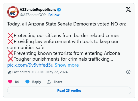 Arizona Senate advances measure allowing local, state police to arrest migrants illegally crossing border